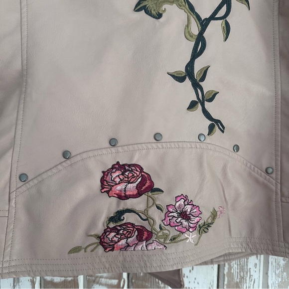 XOXO Embroidered Moto Jacket, Faux Leather, Size Large - Picture 11 of 15